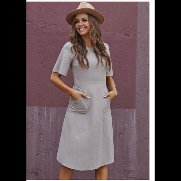 Petallush Stone Half Sleeve Round Neck Cotton Midi Dress with Pockets - Picture 2 of 7